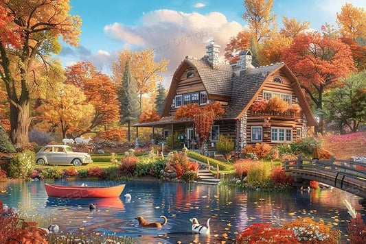 300 Piece Puzzles for Adults and Seniors - Autumn Rural Cottage Rounded Corner Wooden Puzzle - Fun Wall Art - Unique Gift - Great Gift for Puzzle Lovers