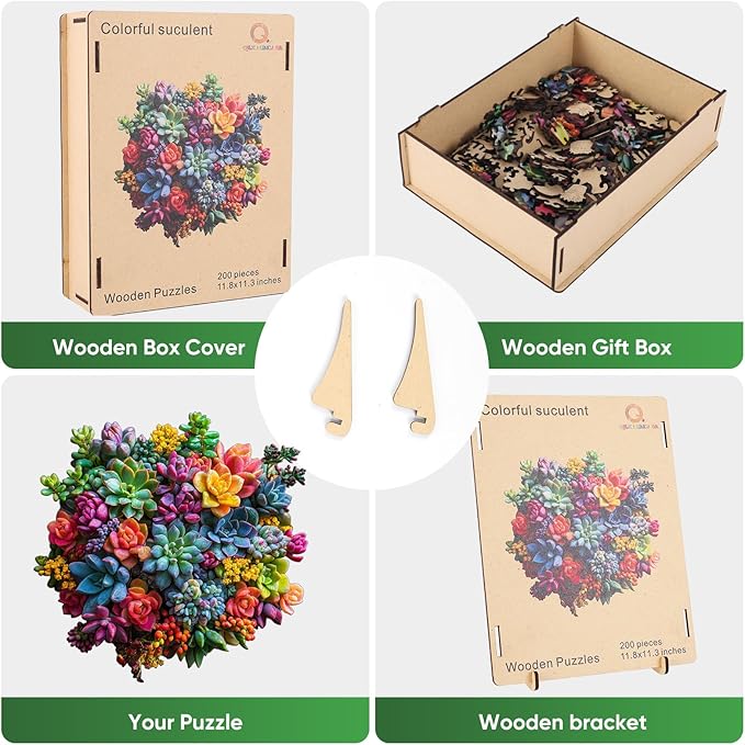 Wooden Puzzles for Adults,500Pieces Colorful Succulent Plants Jigsaw Puzzles,Unique Irregularly Shaped Animal Wooden Jigsaw Puzzle for Adult Family Game Gift,17.2 * 16.6in