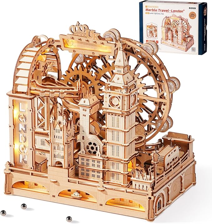 ROKR 3D Wooden Puzzles for Adults,Marble Travel London,431Piece 3D Puzzles,Marble Run Gift for Adults