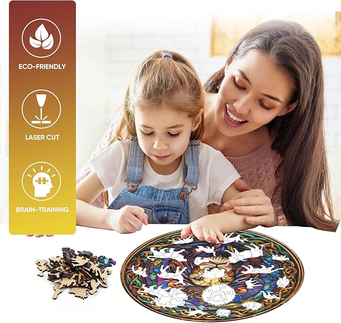 Wooden Jigsaw Puzzle, 200 Pcs Unique 3D Shape Jigsaw Puzzles, Wood Puzzle Gift Box Packing, Medium Size Letter, Creative Gift for Adults and Kids, Fun Challenging (200PCS, Lion)