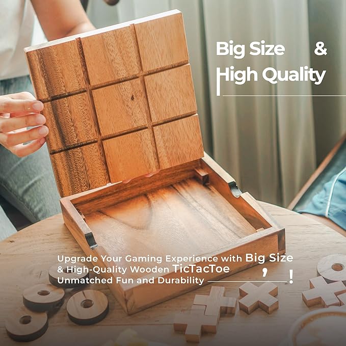 BSIRI Extra Large Tic Tac Toe Board Games - Ideal for Kids Games, Family Games and Game Night for Adults, Farmhouse Decor for Coffee Table Decor, Unique Gifts for All Occasion (8.6 Inch)