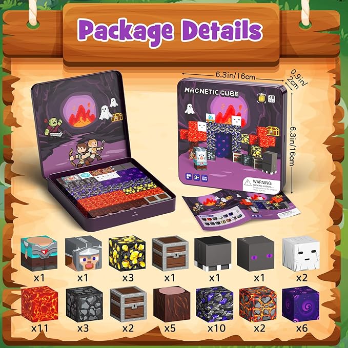 Halloween Magnetic Blocks, Magnetic Cubes Game with Iron Box 49 PCS Magnet Tiles Building Blocks Toddler Toy STEM Sensory Outdoor Creative Kids Games Toys for 3+ Year Old Boys & Girls