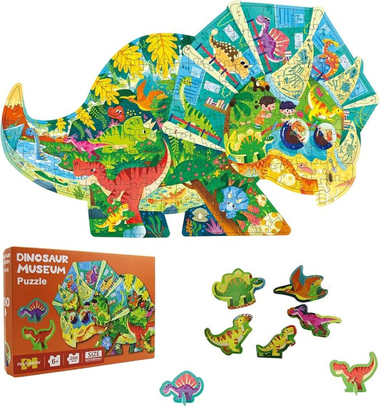 Dinosaur Puzzles for Kids Ages 6-8 200 Piece Triceratops Jigsaw Puzzles Unique Animal Shape Floor Puzzle Ages 8-10 Learning Educational Toys Birthday Gift for Boys Girls Ages 10-12