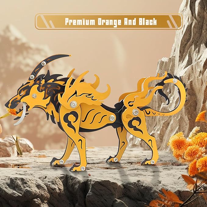 3D Metal Puzzles,3D Metal Puzzle for Adults,Mechanical Model Kit Wolf King Orange Black,Steel 3D Puzzles Stainless Steel Ornaments for Adults Home Decor Art Craft Gifts Toys.
