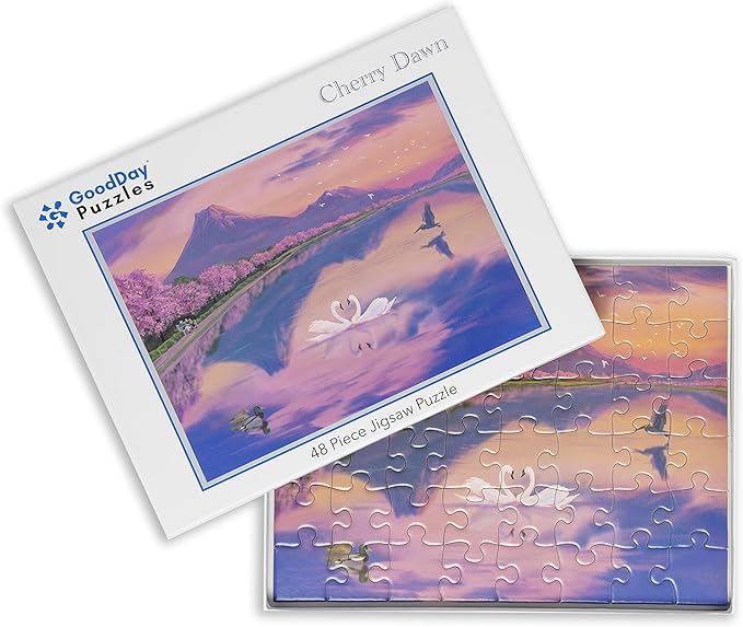 Large Piece Jigsaw Puzzle – Easy & Colorful, Dementia & Memory Activities for Seniors, Elderly Gifts, 48 Pieces, Cherry Dawn