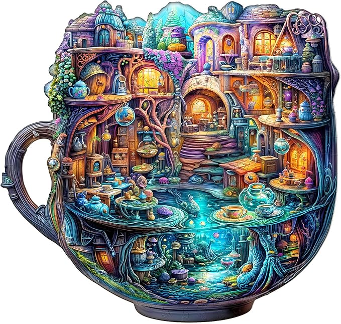 Wooden Puzzles for Adults - 200 Pieces Enchanted Teapot Puzzle - Unique Shapes Wooden Jigsaw Puzzles for Adults - Eco-Friendly Home Office Decor (M-11.4 * 10.8in)