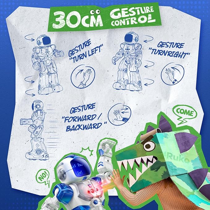 Ruko 6088 Programmable Robot with APP Control, Remote Control, Gesture Sensing Control, Rechargeable Robots Toys for Boys and Girls, Interactive LED Faces, QA Games for 3 4 5 6 Years Kids, Blue