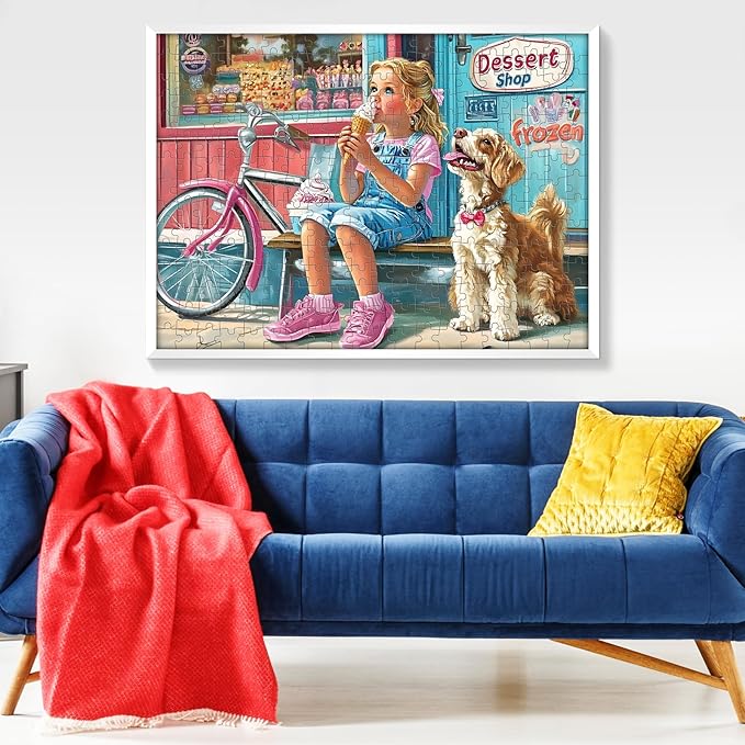 300 Pieces Ice Cream Puzzles for Adults - Puzzles for Kids Ages 6-8 8-10 10-12 - Large Piece Dog Jigsaw Puzzle - Dessert Shop Puzzle for Friends Family Activity Game Nights Gifts