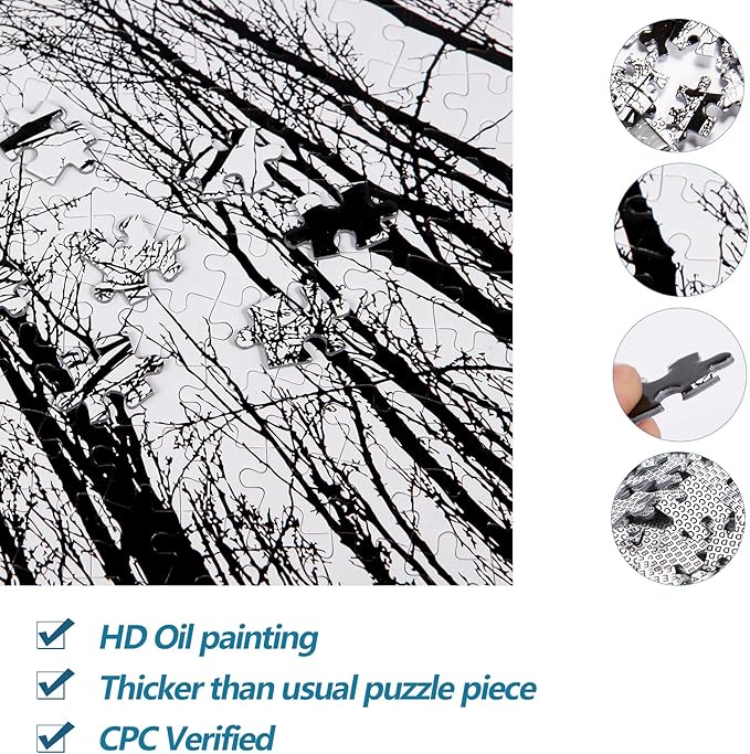 Bgraamiens Puzzle-Forest in Black and White-1000 Pieces Creative Black and White Nature Scenery Hard Puzzle Blue Board Jigsaw Puzzle