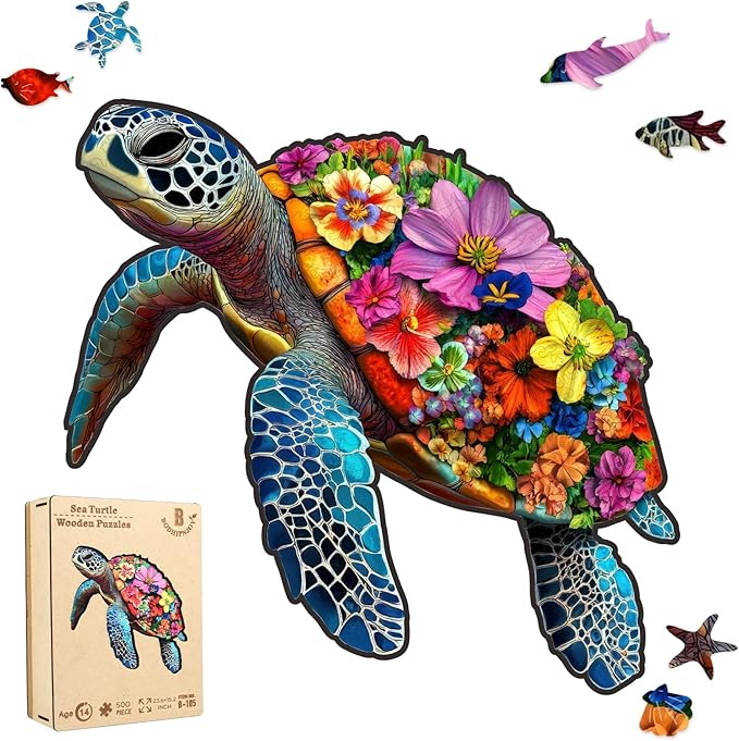 Wooden Puzzles for Adults, Sea Turtle Jigsaw Puzzle 500 Pieces-5MM Thickness,Unique Animal Shape Cut Puzzle, Fun Challenging Puzzles Family Game Gift