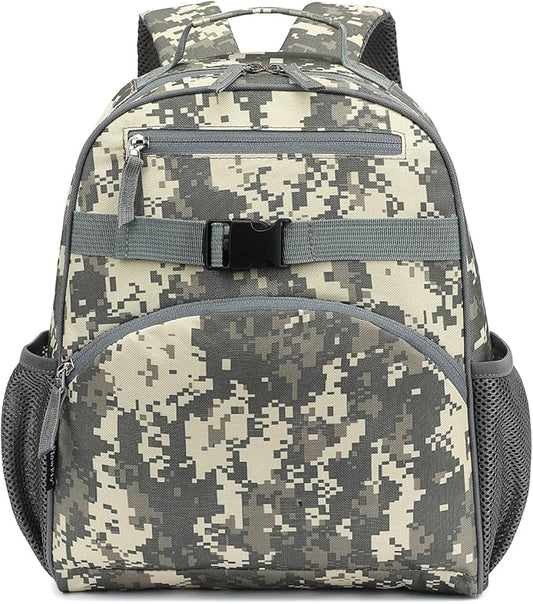 FlowFly Kids Backpack for Toddler Boys Girls, Simple Lightweight Bookbag for Daycare Kindergarten Elementary School Travel, Small Modern Bag (Medium 15''), Digital Camo