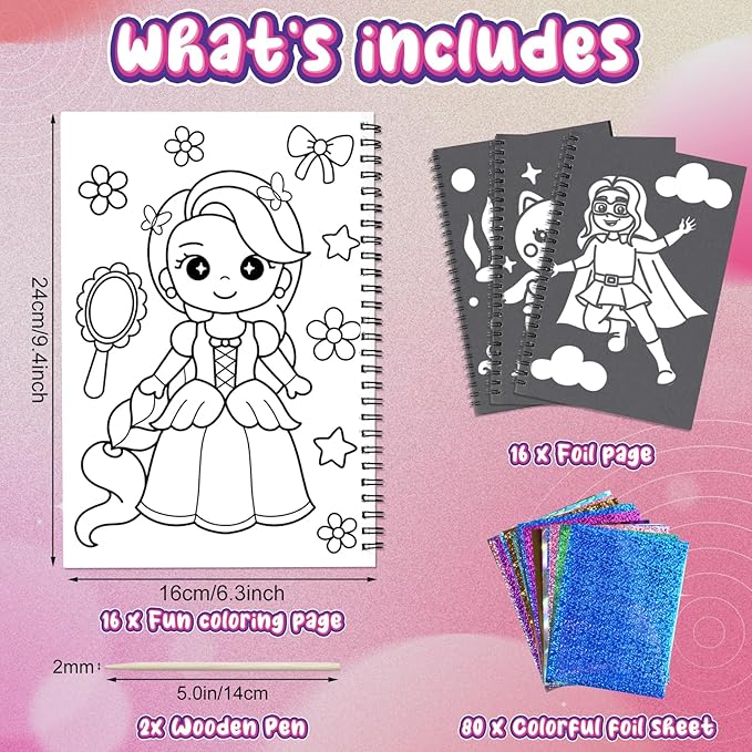 Foil Craft Dress Up DIY Fun Kits, No Mess Creative Foil Art Kits Set Drawing Game for Kids, Birthday Gifts Crafts Supplies Travel Toys for Girls & Boys Ages 4-9