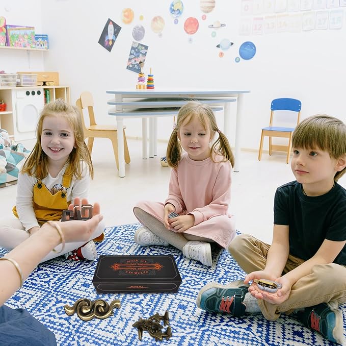 6PCS Metal Puzzle Box & 3D Brain Teasers for Adults/Teens, Challenging IQ Logic Games with Disentanglement Locks, Classroom Mind Challenge Supplies (Metal Puzzles)