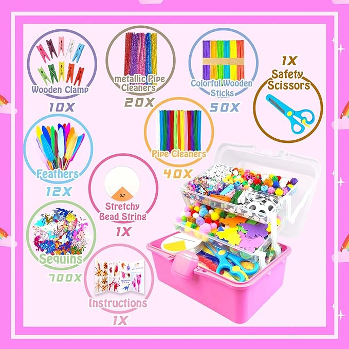 3000Pcs Arts and Crafts Supplies for Kids Craft Kits with Pipe Cleaners Crafting Supply All in 3 Layered Craft Box DIY Crafts for Kids Ages 4-8 8-12 Homeschool Supplies Toys Gifts for Girls & Boys