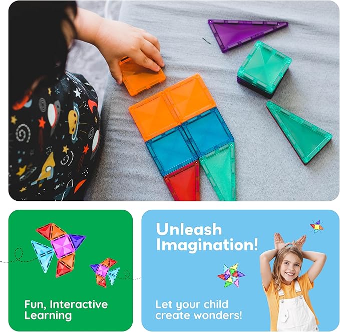 PicassoTiles 80 Pcs Magnetic Building Tiles Magnet Building Block Toys W/Car Diamond Educational Construction Playset Toy for STEM Sensory Gifts Kid Brain Development Stacking Blocks Construction Set