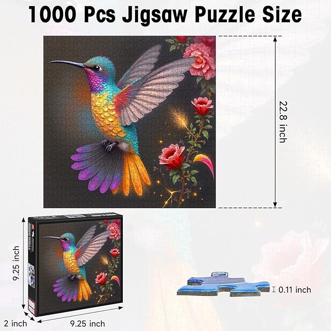 Hummingbird Puzzle 1000 Pieces for Adults - Vibrant Flower Fantasy Art Jigsaw Puzzles for Adults 1000 Pieces, Challenging Nature Puzzle for Relaxation, Wall Decor (22.8x22.8in)