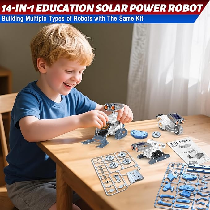 14-in-1 Education Solar Power Robot, Erector Kit STEM Gift Toys for Boys Age 8-12, DIY Educational Science Building Toy, Solar or Battery Powered Robotic Set for Children Birthday with 191Pcs