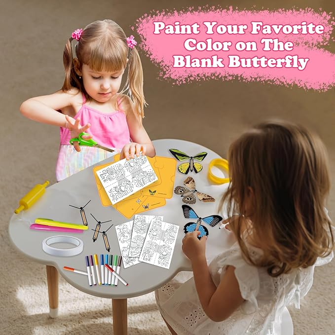 20 Pack Painting Butterfly Craft Kit for Kids, Rubber Band Wind Up Butterfly Toy, Kids Arts Craft Kit, 8 Paper Butterflies and 12 Color Pens, Make Your Own Magic Butterfies,Party Game,School Activity