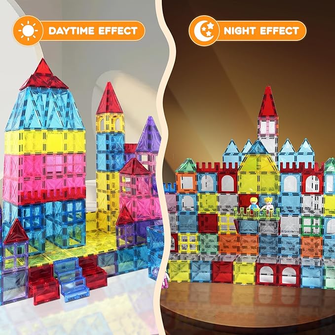 Magnetic Tiles, 130PCS Magnetic Blocks Set with 2 Cars, 4D Diamond Magnet Building Blocks, STEM Preschool Educational Magnet Toys Gift for Kids, Boys and Girls 3 4 5 6 7 8+ Year Old