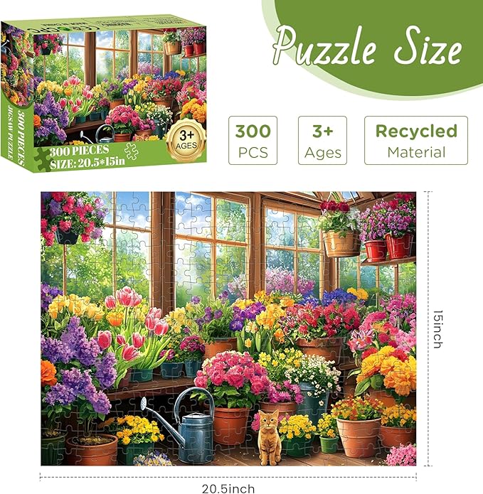 300 Piece Puzzles for Adult, Cute Cat Jigsaw Puzzles 300 Pieces for Adults Kids Senior, Colorful Flower Adult Puzzle, Challenging Family Fun Puzzle Activity Game Gift for Friend 20.5 X 15 Inches