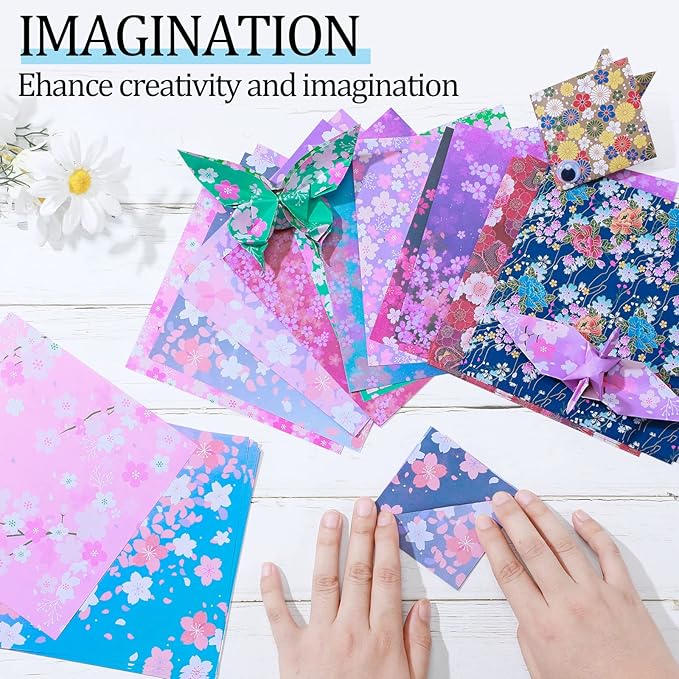 480 Pcs Japanese Origami Paper Double Sided Sakura Square Sheet 5.9 x 5.9 Inch Cherry Blossom Scrapbook Paper for Kids Beginner Arts Crafts Projects