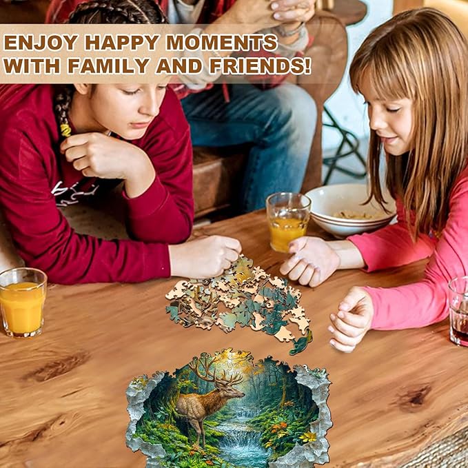 Jigfoxy Wooden Puzzle for Adults, Deer Jigsaw Puzzles for Adult, Unique Animal Shape Wood Cut Puzzles, Christmas Thanksgiving Gifts for Friends Family (S-8.5 * 8.2in-100pcs)