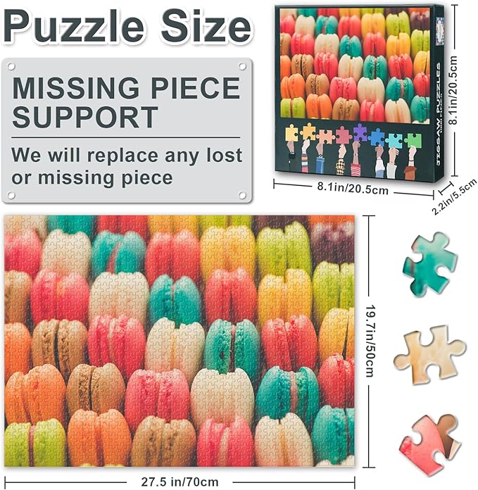 1000 Piece Puzzle for Adults - Vibrant Macarons & Desserts, Colorful Jigsaw Puzzle with Sweet Treats Art, Premium Adult Puzzles 1000 Pieces - 27.5x19.7 in
