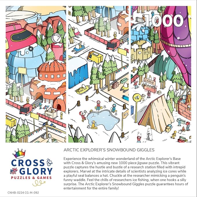 Cross & Glory - Arctic Explorer's Snowbound Giggles - 1000 Piece Jigsaw Puzzle for Adults & Kids 12+ | Funny Polar Adventure Magic Puzzle