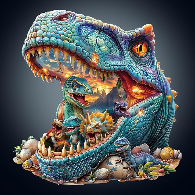 WOODBESTS Wooden Puzzles for Adults, Fantasy Dinosaurs Wood Puzzles Adult(90 Pieces, S, 8.5 * 8.2in), Unique Shape Wooden Animal Jigsaw Puzzles, Birthday Gifts for Adults Family Game