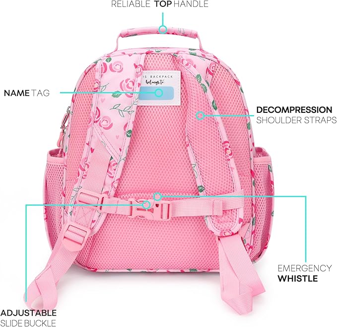 mibasies Toddler Backpack for Girls 2-4: Preschool Kindergarten Backpack - Cute Kids Backpacks for Girls - Summer Rose Pink