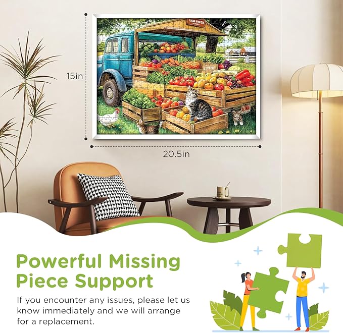 500 Pieces Jigsaw Puzzles for Adults, Truck and Cats Puzzle for Adults Child Seniors, Fruits and Vegetables Puzzle 500 Pieces, Gift for Birthday, Home Decor, Fun for Family Entertainment 20.5x15in