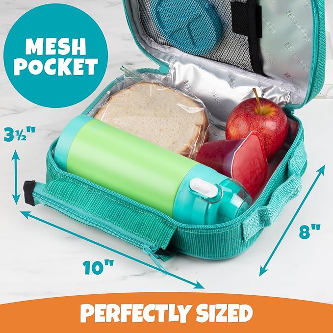 Kids Insulated Lunch Box w Snack Pocket & Expandable Water Bottle Holder For Girls- Waterproof Lunchbox Tote Keeps Food Hotter or Colder Longer - Reusable Back to School Bag Fits Most Bento Containers