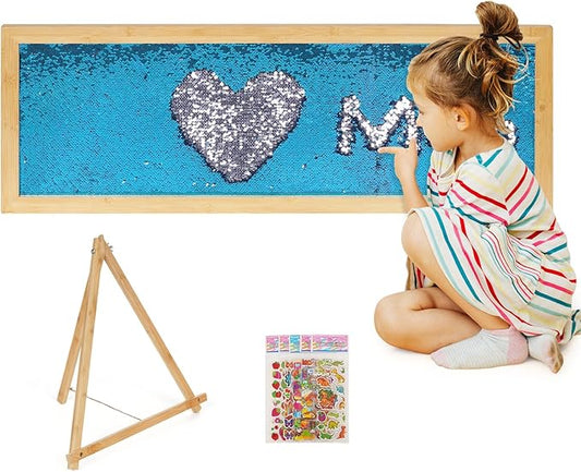 Sensory Wall | Sensory Wall Panel for Kids | Sequin Fabric Sensory Wall | Sequin Sensory Wall Frame | Sequin Flip Fabric | Sensory Wall Panel | Wall Sensory Board (Blue)