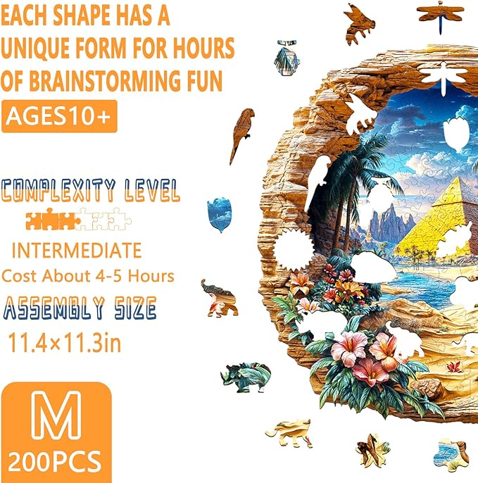 Wooden Puzzles for Adults -Oasis Mirage Puzzle, Unique Shape Wooden Jigsaw Puzzle for Adults, Beautiful Desert Wood Puzzles Adult, Good Gift Idea for Friends, Home Decor (M-11.4 * 11.3in -200 Pieces)