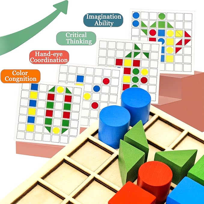 Activities for Dementia Patients, 44 Blocks Wooden Puzzle Games for Seniors, Colorful Shape Pattern Alzheimers Products for Elderly, Tile Color Matching Memory Cognitive Busy Board Gadgets Gifts