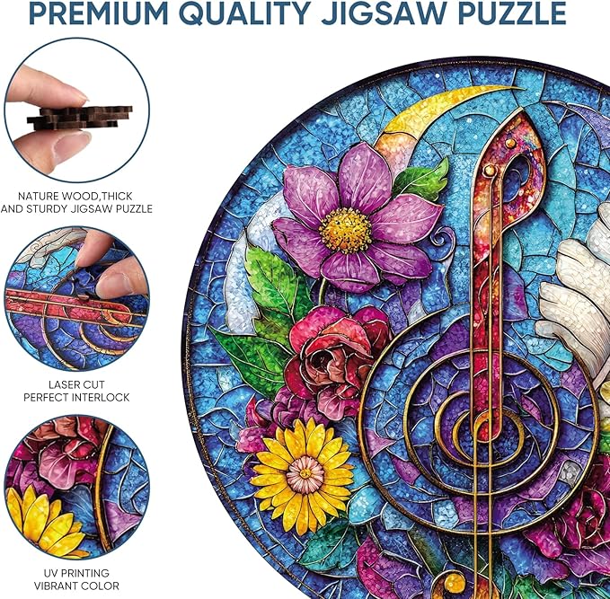 Wooden Puzzles for Adults 500 Piece, Flower Guitar Puzzle for Mom, Challenging Puzzle, Luxurious Shaped Wooden Puzzles for Family Game 16.5 * 16.5in