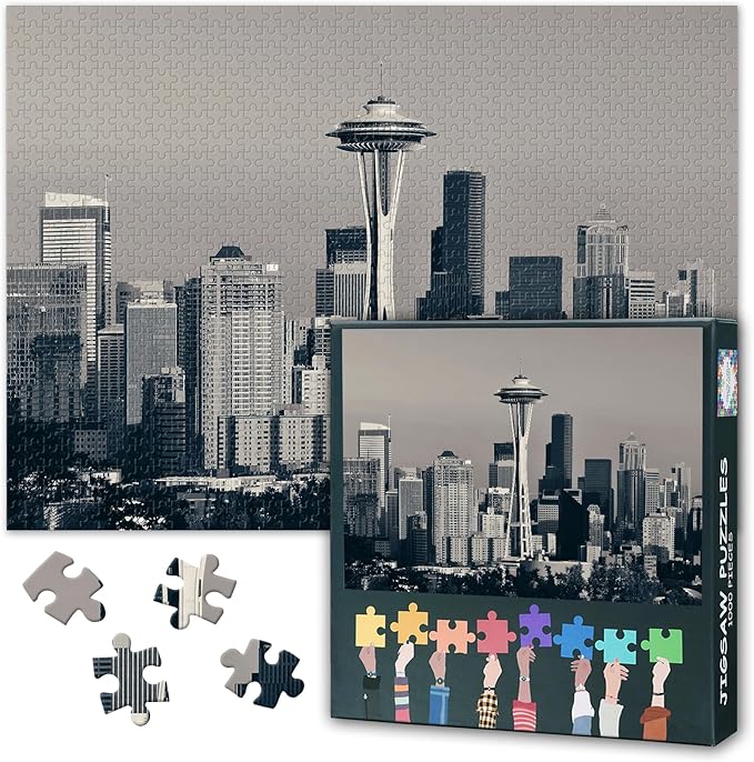 Jigsaw Puzzles City Seattle Skyline - 1000 Piece Puzzle for Adults, Washington Cityscape Difficult Challenging Puzzles for Adults (27.5"x19.7"), Family Game Night Gift & Home Decor