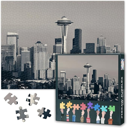 Jigsaw Puzzles City Seattle Skyline - 1000 Piece Puzzle for Adults, Washington Cityscape Difficult Challenging Puzzles for Adults (27.5"x19.7"), Family Game Night Gift & Home Decor