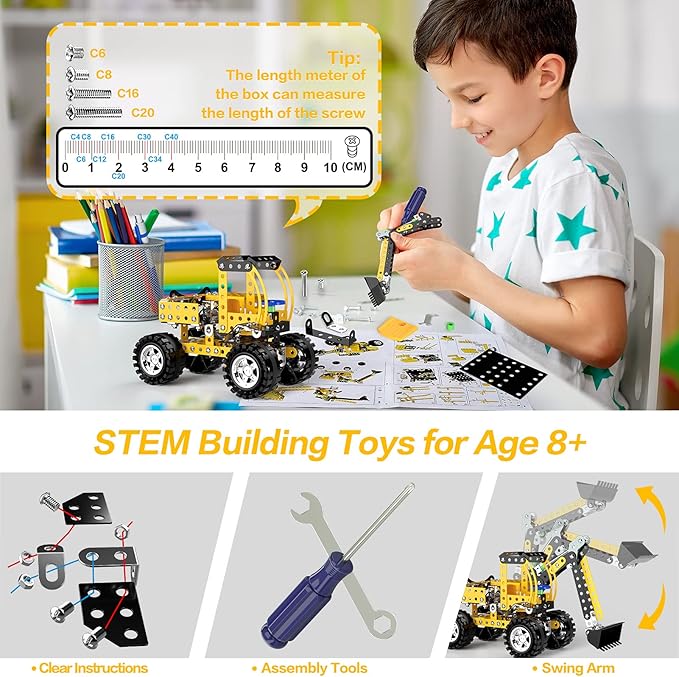Lucky Doug Stem Building Projects Toys for Kids Boys 8 9 10 11 12 Year Old, Metal Building Construction Model kit, Building Blocks DIY Toy