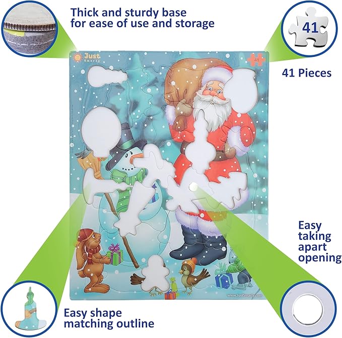 Just Smarty Santa Christmas Jigsaw Puzzle 41 Pieces for Kids Ages 4, 5, 6, 7, 8 with Fun Shapes and Tray. Fun Learning Educational Toy for Boys Girls in Pre-K, Kindergarten, First and Second Grade
