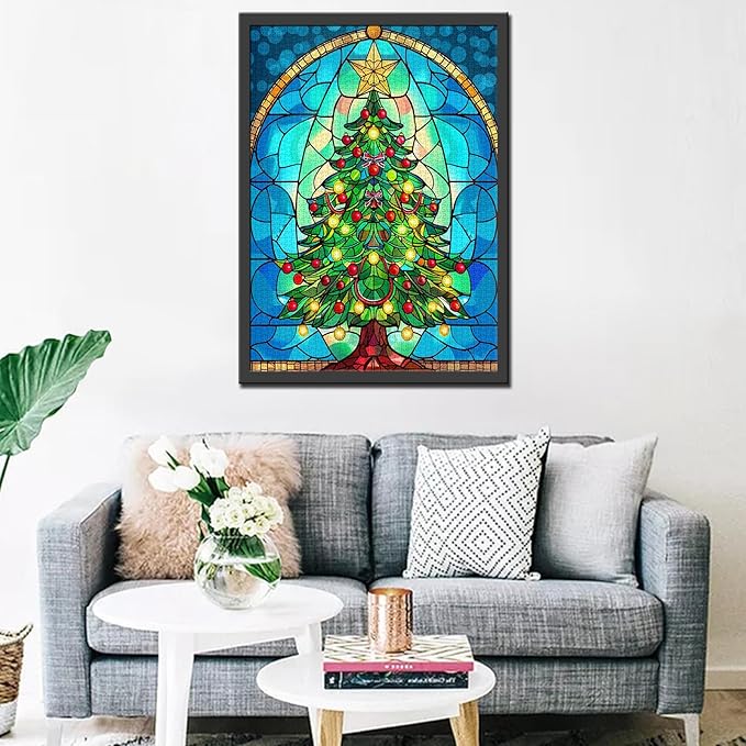 Stained Glass Style Xmas Tree Jigsaw Puzzles for Adults 1000 Pieces, Vibrant Christmas Tree Jigsaw Puzzle Art 27 x 20 Inches DIY Puzzles for Home Decoration, Family Puzzle for Game Nights