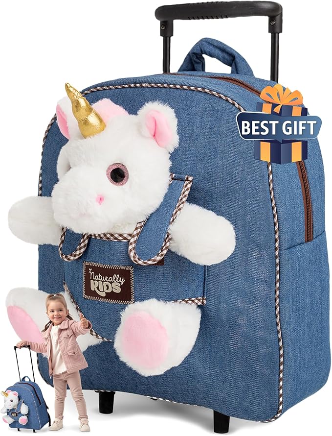 Toddler Luggage for Girls w Unicorn Toys, Kids Rolling Backpack for Girls, Toddler Suitcase, Gifts for 3 4 5 6 Year Old