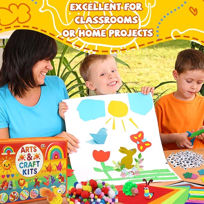 DOITEM Pipe Cleaners Craft Supplies, 1800Pcs Arts and Crafts Supplies DIY School Craft Project Including Pipe Cleaner Pom Poms Craft Kits for Kids Over 8 Years Old