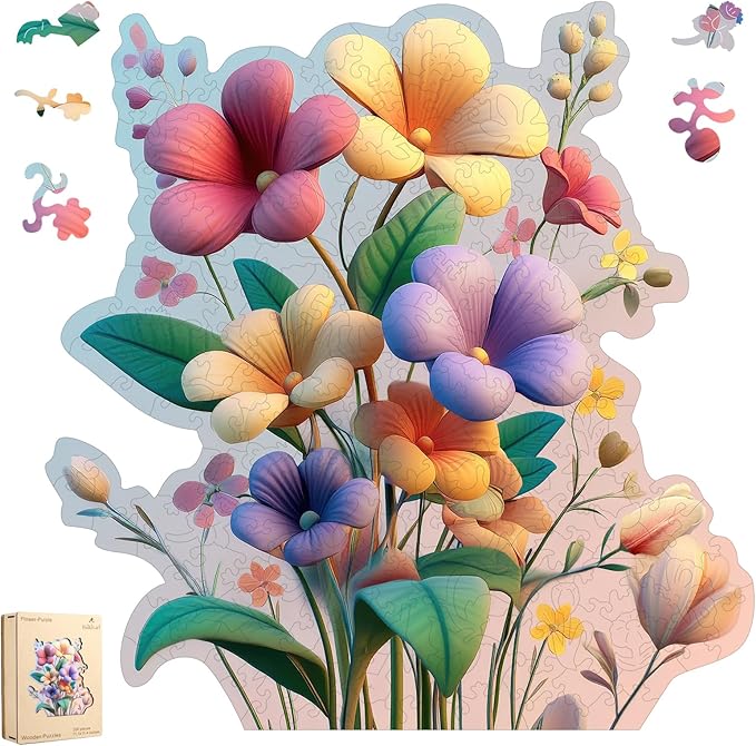 Ruikiyart Wooden Puzzles for Adults, 5MM 200 Pieces Flower Wooden Jigsaw Puzzles, Floral Puzzle Unique Shaped Gifts for Adults and Kids on Thanksgiving, Christmas Family Puzzle Games (11.1"*11.4")
