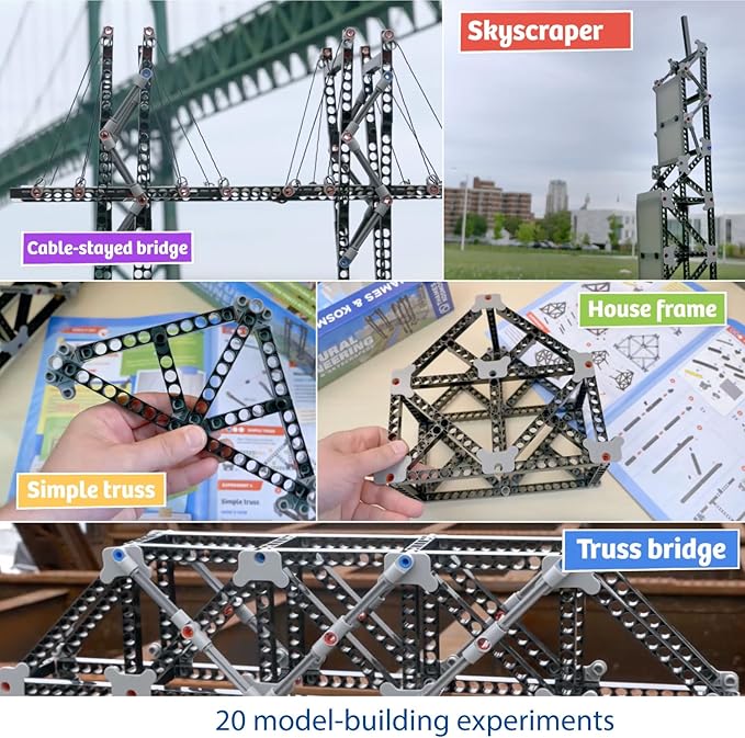 Thames & Kosmos Structural Engineering: Bridges & Skyscrapers | Science & Engineering Kit | Build 20 Models | Learn about Force, Load, Compression, Tension | Parents' Choice Gold Award Winner, Blue