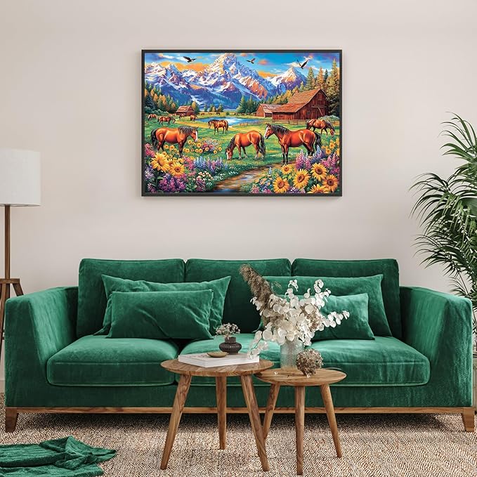 Horse Ranch Jigsaw Puzzles 1000 Pieces for Adults Sunflowers Meadow 1000 Piece Jigsaw Puzzles for Adults