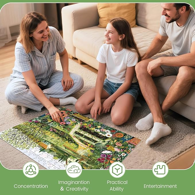 300 Piece Puzzles for Adults, Vibrant Flower Garden and Vegetable Patch Jigsaw Puzzles, Cottage Farm Scene Puzzle with Countryside Charm, Relaxing Gift for or Adults, Kids, Seniors, 20.5"x15"