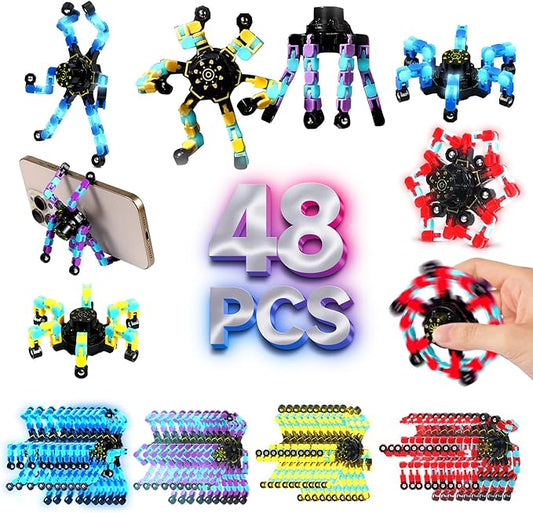 48PCS Glow Fidget Toys Bulk Transformable Fidget Spinner Party Gifts Travel Sensory Toys for Easter Basket Stuffers Birthday Party Favours School Rewards