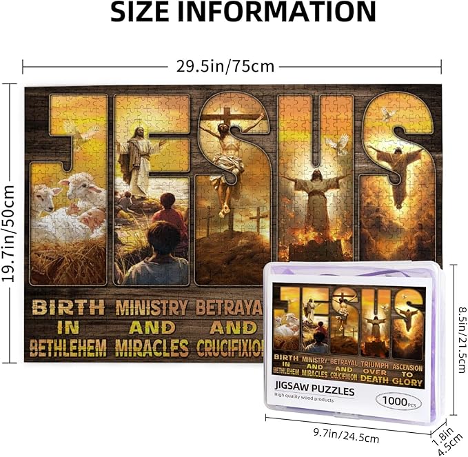 Christian Jesus Puzzle for Adults 1000 Pieces - Religious Inspirational Scripture Jigsaw Puzzle, Bible Faith Catholic Cross, Christian Games