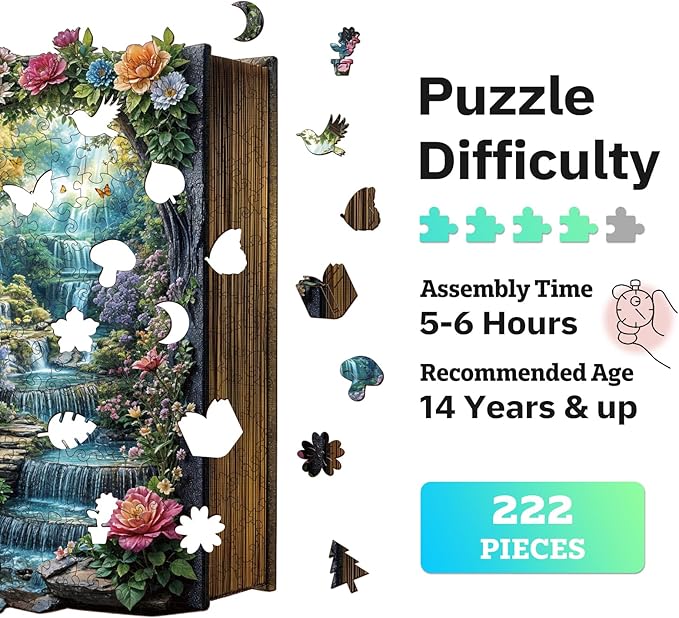 Jigfoxy Wooden Puzzles for Adults, Beautiful Scenes from a Book Wood Puzzles Adult, Unique Animal Shape Wooden Jigsaw Puzzles for Adults, Birthday Gifts for Puzzle Lovers (L-10.2 * 13.3in-222pcs)